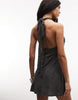 Weekday drape halter mini dress in gray burnout print