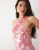 sequined one shoulder maxi dress in pink