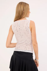 Motel Dudley Vest Top Sequin Knit Silver