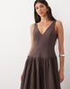 deep v-neck dropped waist midaxi sundress in brown