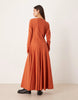 slash neck maxi dress with full skirt in terracotta