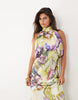 halter neck blouson satin maxi dress in painted floral print