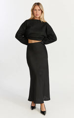 Amari Maxi Skirt - High Waisted Bias Cut Skirt in Black