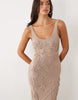 Wanderdoll Sunnie knit abstract detail tie back maxi dress in light brown