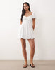 Gina Tricot puff short sleeve flower embroidered mini dress in white