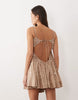 shell embellished mini dress in taupe