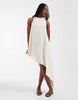 Tall performance fabric asymmetric hem volume mini dress in stone