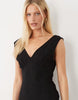 linen blend v neck halter mini dress in black