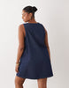 Curve denim ruched keyhole mini dress in dark mid blue