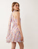 one shoulder mini dress with scarf in multi floral print