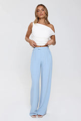 Linear Mood High Rise Straight Leg Tailored Pants Blue