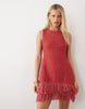 boucle knit asymmetrical mini dress in red