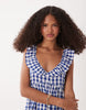 Accessorize gingham print midi beach dress in navy blue