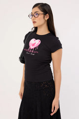 Luck & Trouble Chrome Heart Baby Tee Black