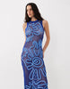 open stitch cornelli pattern maxi dress in blue