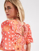 Never Fully Dressed Petite Poppy puff sleeve mini dress in coral spot floral print