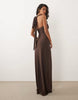 Six Stories stretch halter detail maxi dress in chocolate