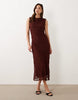 Nobody's Child Cece lace overlay sleeveless midi dress in burgundy