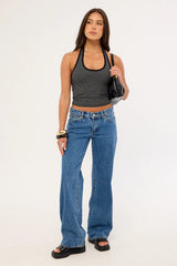 Thrills Stripe Halter Top Washed Black