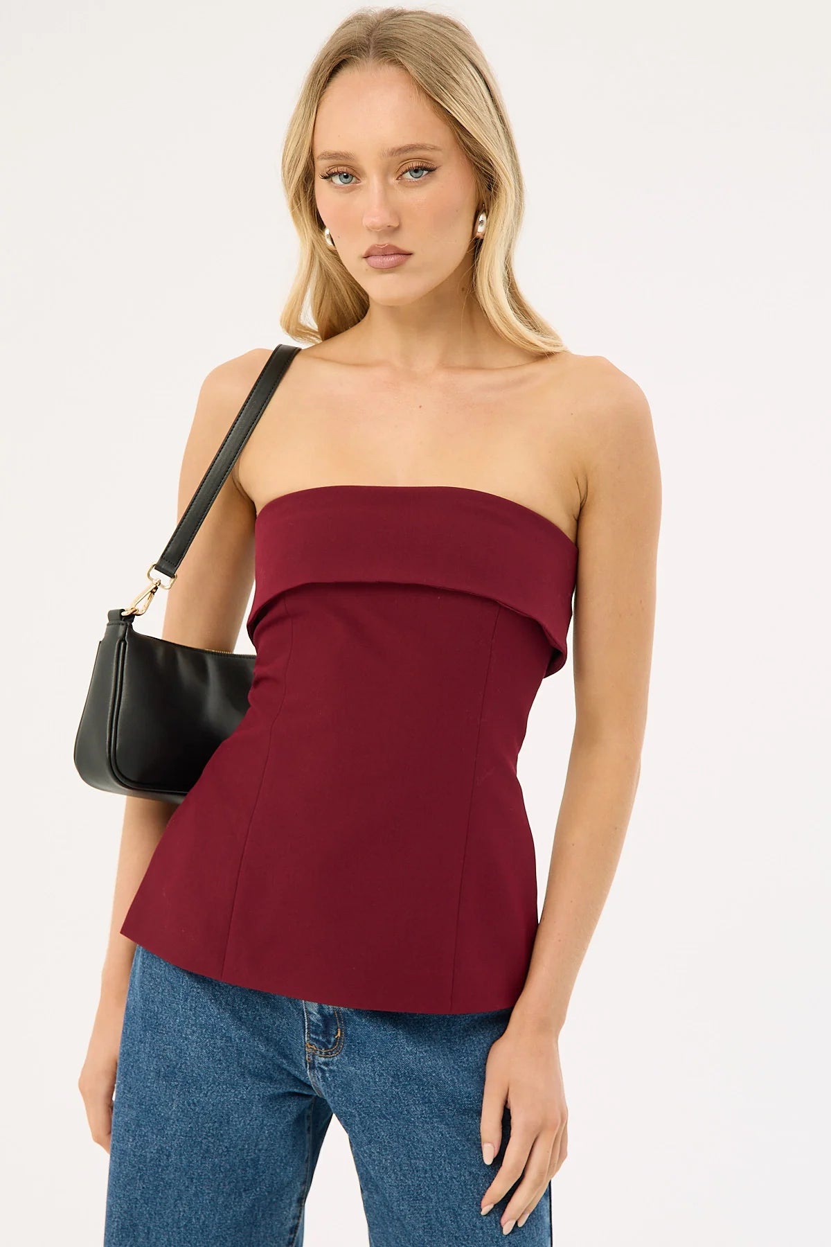 Perfect Stranger Luca Strapless Recycled Long Line Top Burgundy