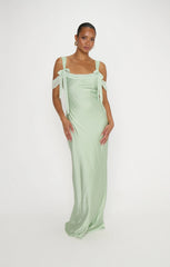Bella Maxi Dress ~ Pistachio Luxe Satin