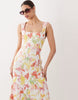 square neck seam detail midi dress in abstract floral print