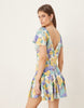 mini tea dress with godet hem in blue floral print