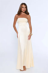 Statement Shine Strapless Satin Maxi Dress Yellow