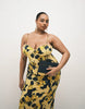 Curve cotton sateen cami maxi sundress with bust detailing in yellow print