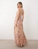Pretty Lavish Brielle crossover ruched ruffle maxi dress in lilac and orange floral