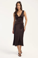 Perfect Stranger Evoke Satin Lace Top Brown