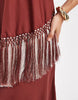 double tier layered two tone fringe satin cami maxi dress in burgundy