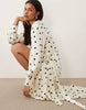 VILA long sleeve satin wrap midi dress in cream polka dot