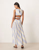 racer neck maxi sundress with cut out back in blue and white stripes