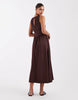 waisted V-neck maxi dress with seaming details in chocolate