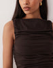ruched bodice midi dress in chocolate