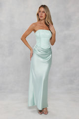 Dressed To Dazzle Strapless Satin Maxi Dress Sage