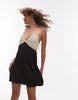 Topshop pintucked waist crochet bust mini dress in black