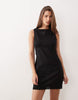 slash neck mini sundress with sculpted bust and eyelet hem in black