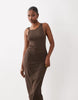 Mango twist strap jersey midi dress in brown