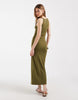 ribbed tank midi dress in khaki