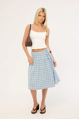Luck & Trouble Asher Wrap Midi Skirt Blue Check