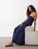 cotton sateen bandeau maxi sundress with dropped waist poplin skirt in midnight navy