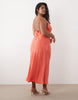 Curve scoop neck bias cut scarf neckline midaxi dress in coral