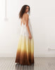 Monki crinkled tiered floaty maxi dress with low tie back detail in brown gradient print