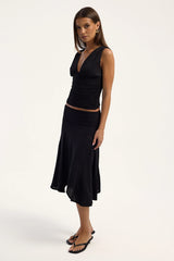 Perfect Stranger Avery Asymmetrical Midi Skirt Black
