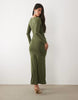 TFNC slinky slash neck drape front long sleeve maxi dress in olive