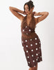 Lioness Solana sheer panel halterneck satin mini dress in chocolate and cream polka dots