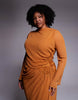 Curve chiffon maxi dress with 3D embroidered flower hip detail in orange
