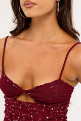 Luck & Trouble Celina Sequin Lace Cami Top Burgundy